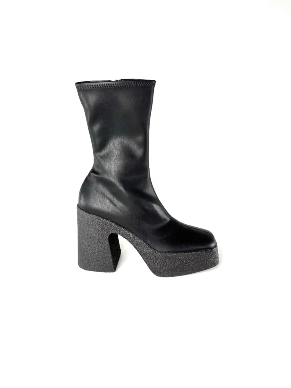 Stella McCartney Skyla Black Platform Sock Boots with Textured Block Heel - Picture 10 of 11